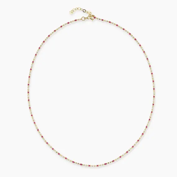 Pink and White Enamel Yellow Gold Golf Necklace - 1