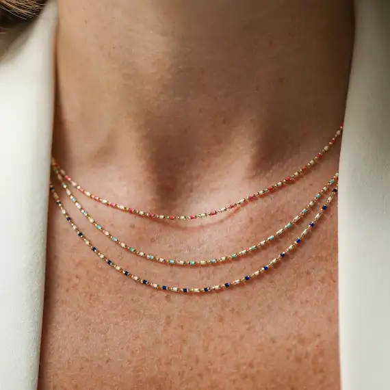 Pink and White Enamel Yellow Gold Golf Necklace - 2