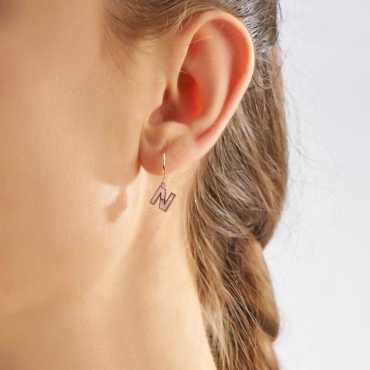 Pink Enamel and Diamond N Letter Single Dangling Earring - Nev Jewellery (1)