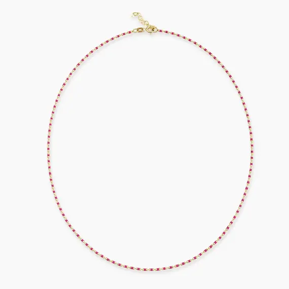 Pink Enamel Yellow Gold Golf Necklace - 1
