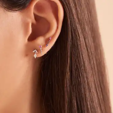 Point Pink Sapphire White Gold Single Earring - Nev Jewellery (1)
