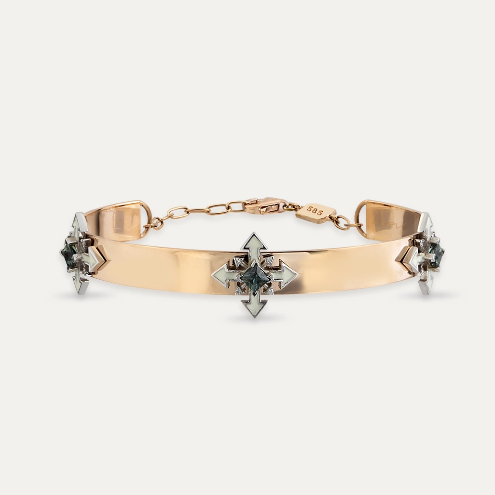 Pollux 0.76 CT Green Sapphire and Diamond White Enamel Bracelet - Nev Jewellery (1)