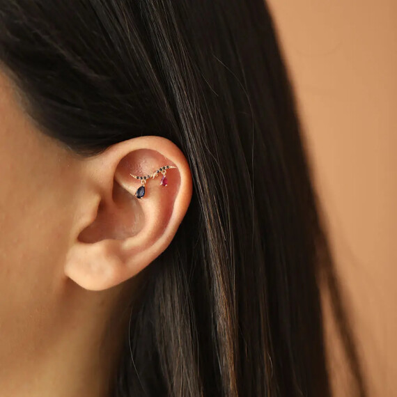 Pyxis Black Diamond, Ruby and Sapphire Rose Gold Piercing - Nev Jewellery