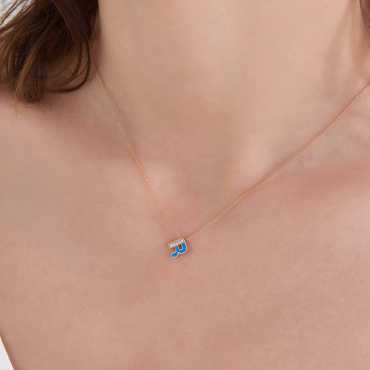 R Letter and Blue Enamel Rose Gold Pendant - Nev Jewellery