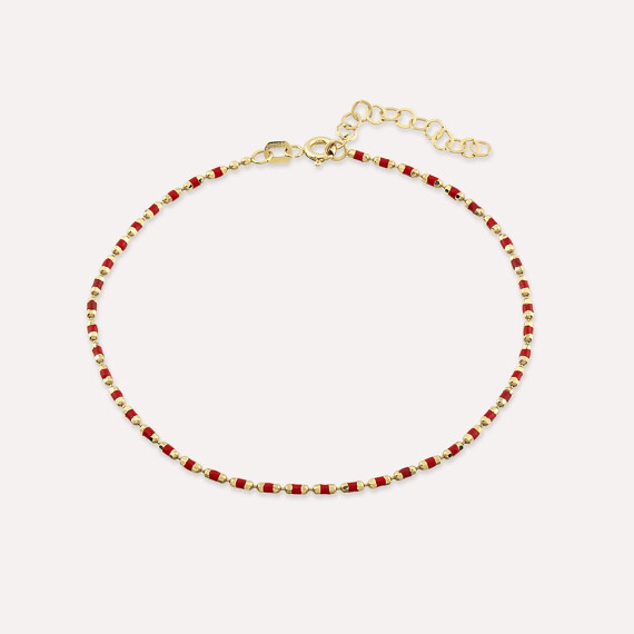 Red Enamel Yellow Gold Golf Bracelet - Nev Jewellery