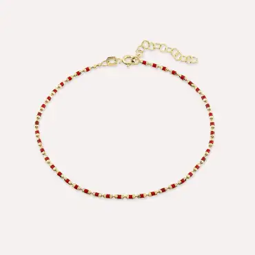 Red Enamel Yellow Gold Golf Bracelet - Nev Jewellery (1)