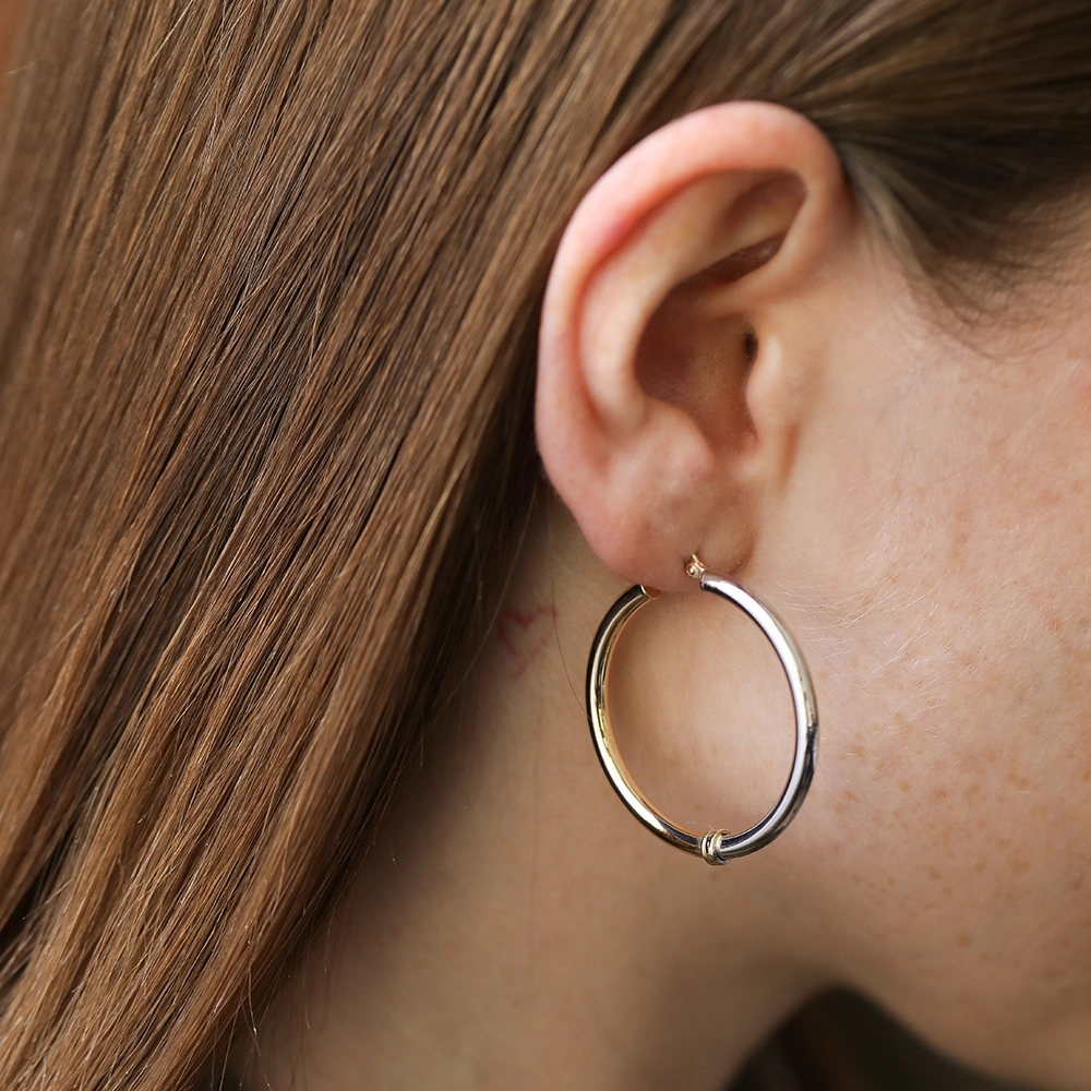 Regina S Yellow and White Gold Hoop Earrings - Nev Jewellery (1)