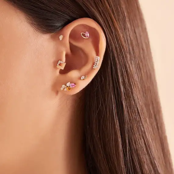 Rhea Marquise Cut Pink Sapphire Rose Gold Piercing - 1