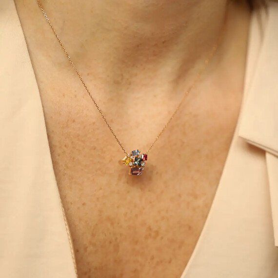 Rio 2.16 CT Multicolor Sapphire and Diamond Rose Gold Necklace - Nev Jewellery