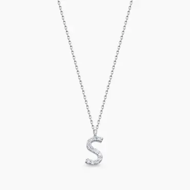 S Letter 0.08 CT Diamond White Gold Necklace - Nev Jewellery (1)