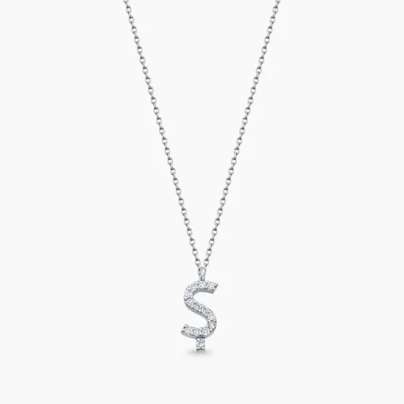 Ş Letter 0.08 CT Diamond Whitw Gold Necklace - 1