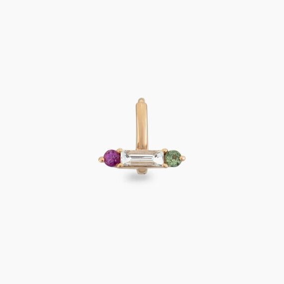 Sara Baguette Cut Diamond, Purple and Green Sapphire Hoop Piercing - Nev Jewellery