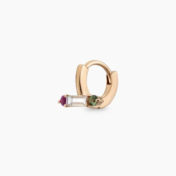 Sara Baguette Cut Diamond, Purple and Green Sapphire Hoop Piercing - 3