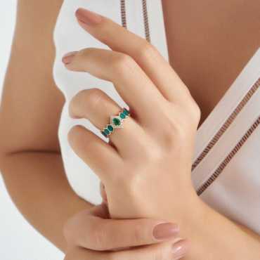Sargas 0.41 CT Emerald and Diamond Green Enamel Ring - Nev Jewellery