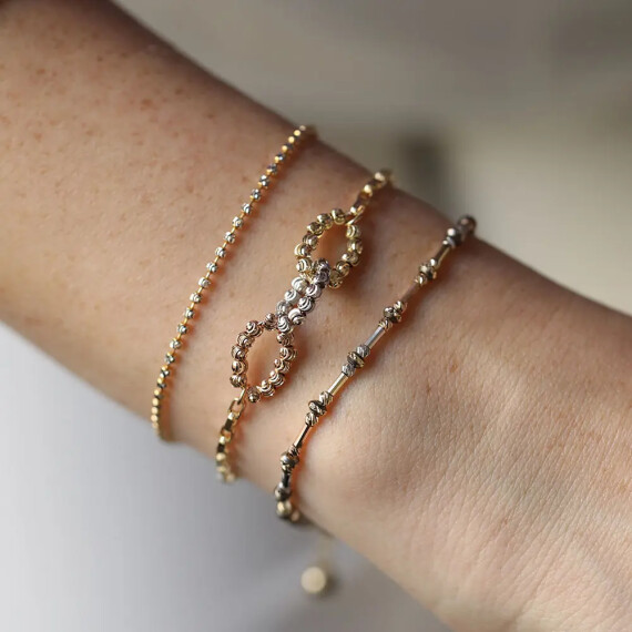 Sarı ve Beyaz Altın Dorika Detaylı Zincir Bileklik - Nev Jewellery