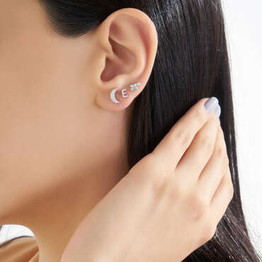 Seed 0.12 CT Baguette Cut Diamond White Gold Mini Single Earring - Nev Jewellery (1)