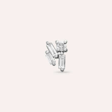 Seed 0.08 CT Baguette Cut Diamond White Gold Mini Single Earring - Nev Jewellery