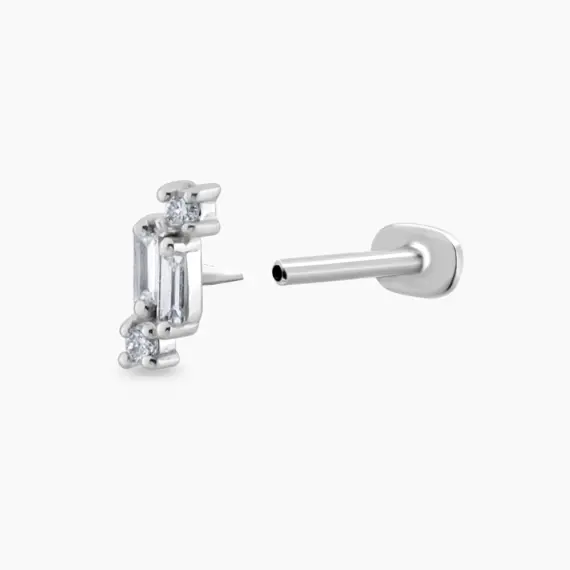 Seed 0.05 CT Baguette Cut Diamond White Gold Piercing - 5