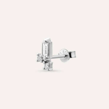 Seed 0.09 CT Baguette Cut Diamond White Gold Mini Single Earring - Nev Jewellery (1)