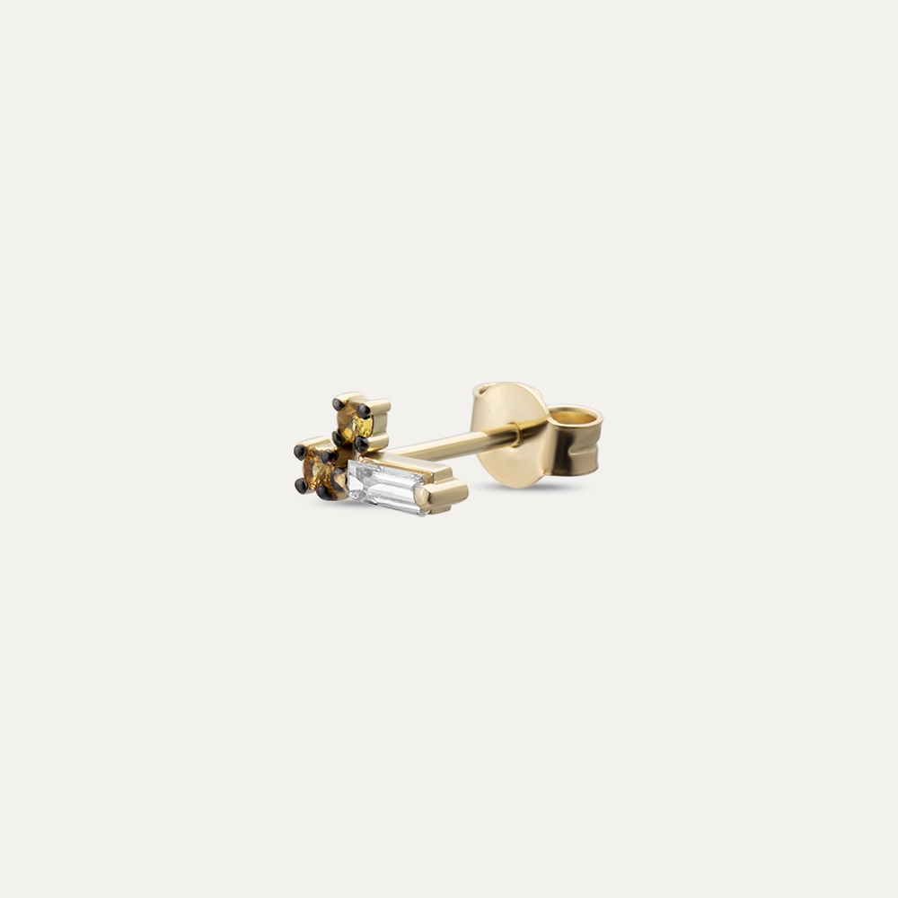 Seed 0.12 CT Baguette Cut Diamond and Orange Sapphire Mini Single Earring - Nev Jewellery (1)