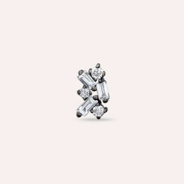 Seed 0.12 CT Baguette Cut Diamond White Gold Mini Single Earring - Nev Jewellery