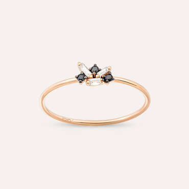Seed 0.12 CT Black Diamond and Baguette Cut Diamond Rose Gold Ring - Nev Jewellery