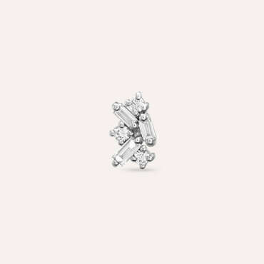 Seed 0.13 CT Baguette Cut Diamond White Gold Mini Single Earring - Nev Jewellery