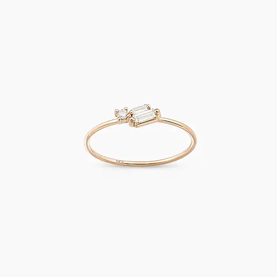 Seed 0.14 CT Baguette Cut Diamond Rose Gold Ring - 1