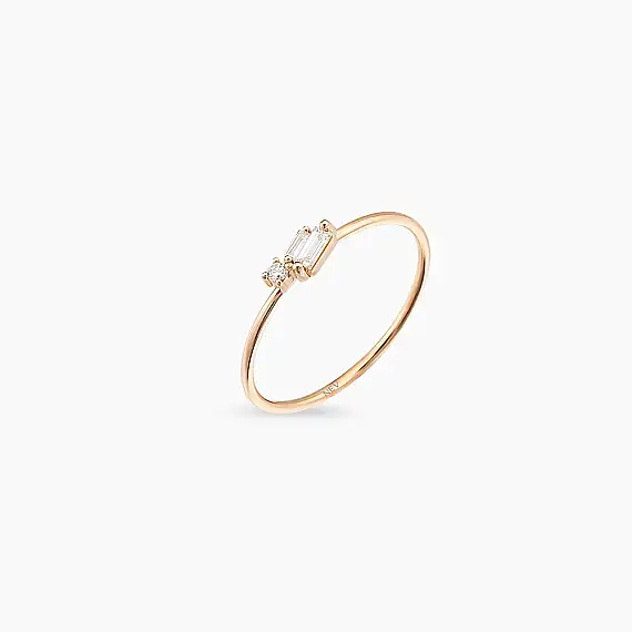 Seed 0.14 CT Baguette Cut Diamond Rose Gold Ring - 3