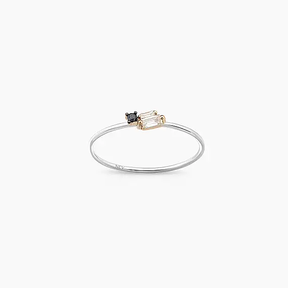 Seed 0.14 CT Black Diamond and Baguette Cut Diamond Ring - 1
