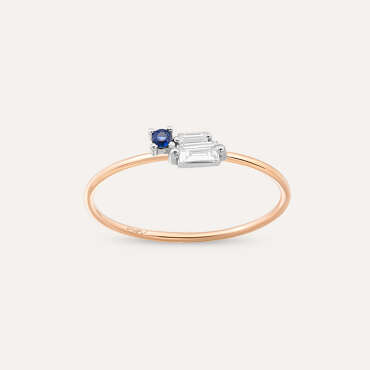 Seed 0.15 CT Blue Sapphire and Baguette Cut Diamond Ring - Nev Jewellery