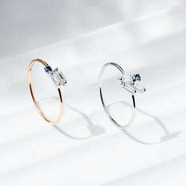 Seed 0.17 CT Blue Sapphire and Baguette Cut Diamond Ring - Nev Jewellery (1)