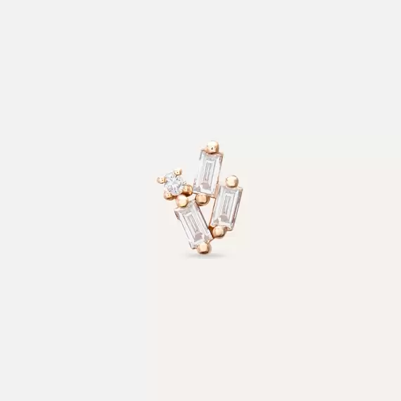 Seed 0.20 CT Baguette Cut Diamond White Gold Mini Single Earring - 4