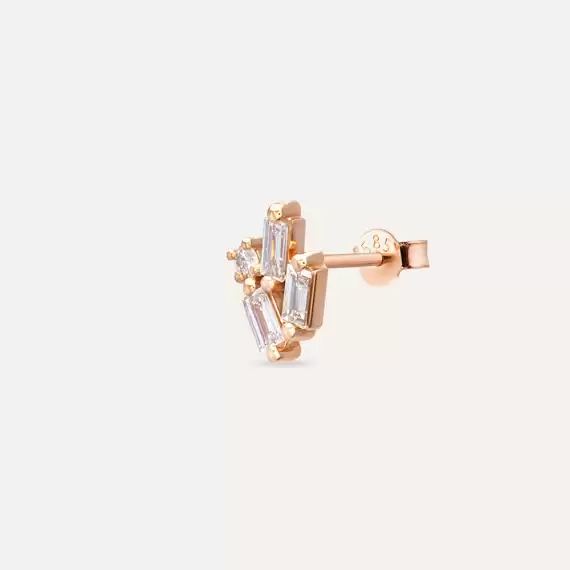 Seed 0.20 CT Baguette Cut Diamond White Gold Mini Single Earring - 1