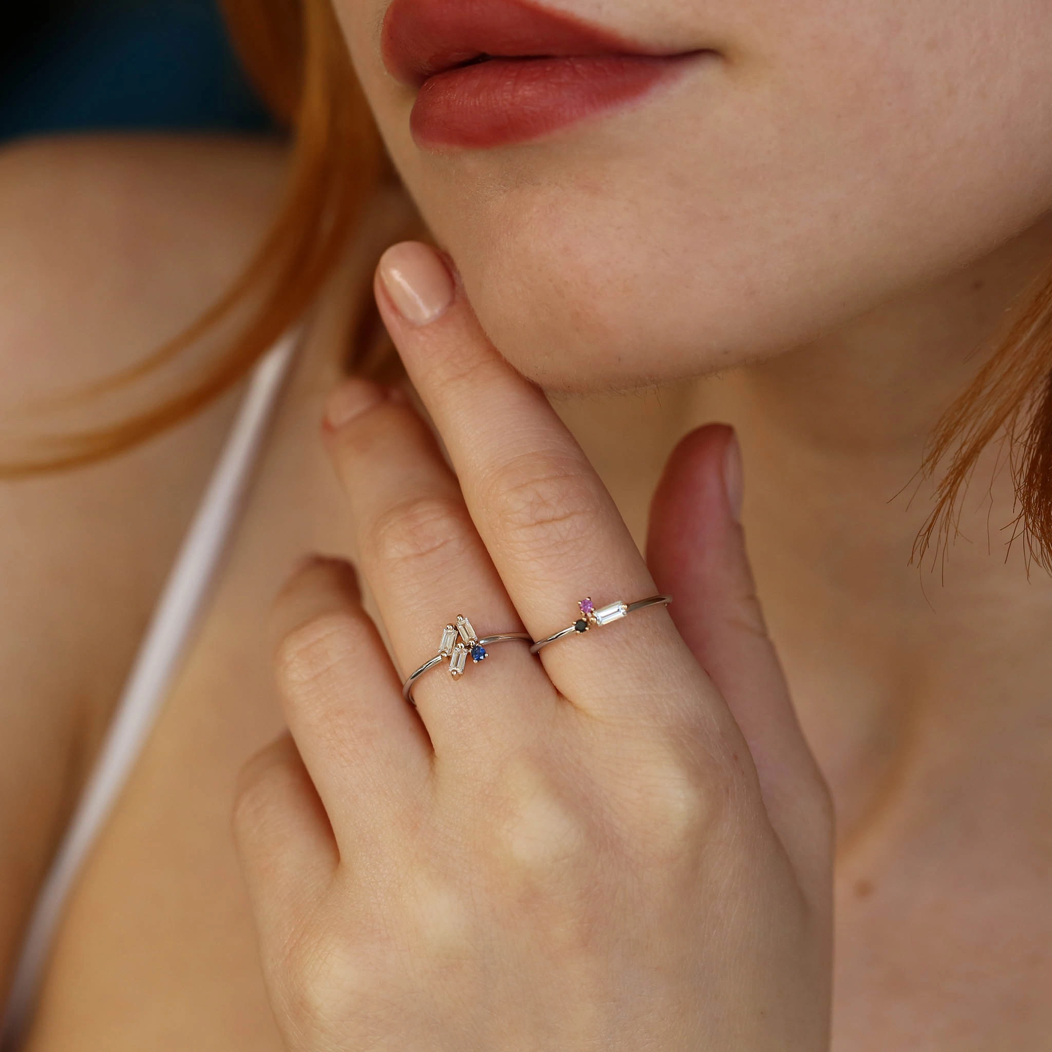 Seed 0.20 CT Blue Sapphire and Baguette Cut Diamond Ring - Nev Jewellery (1)