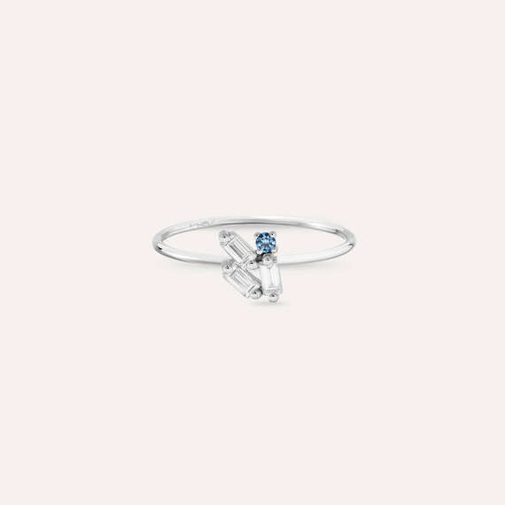 Seed 0.22 CT Blue Sapphire and Baguette Cut Diamond White Gold Ring - 5