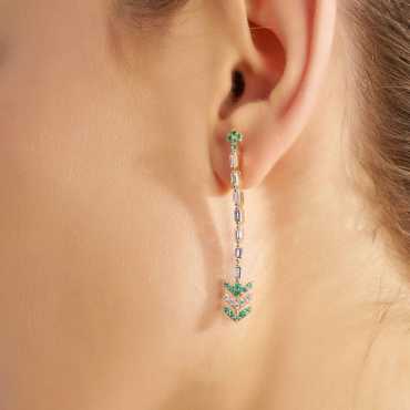 Shaula 1.29 CT Emerald and Baguette Cut Diamond Earring - Nev Jewellery (1)