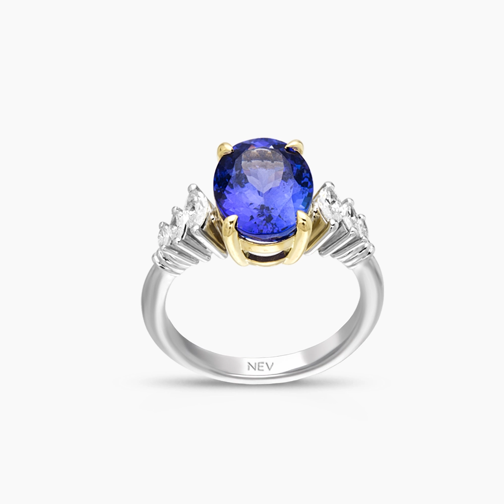 Shelley 5.01 CT Tanzanite and Marquise Cut Diamond Ring - 1