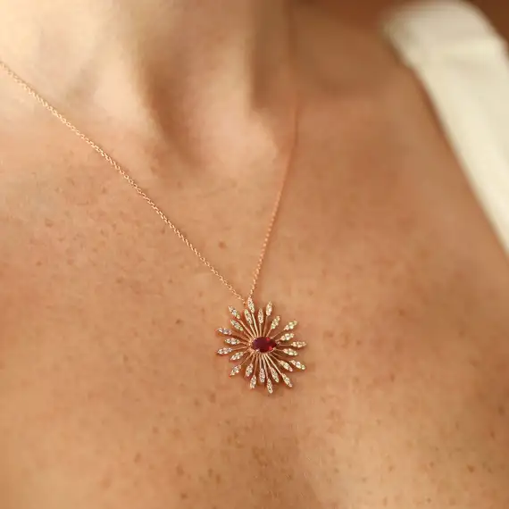Shine 1.60 CT Ruby and Diamond Rose Gold Necklace - 1