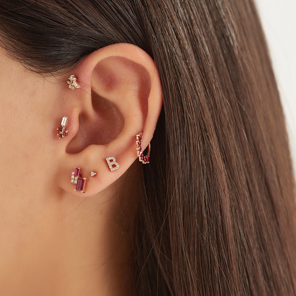 Sign Multicolor Sapphire and Baguette Cut Diamond Rose Gold Piercing - 2