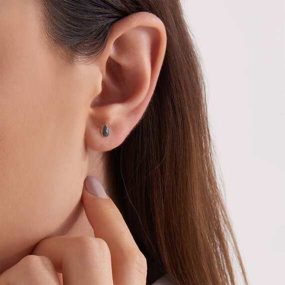 Smoked Enamel Drop Shaped Yellow Gold Single Earring - 1