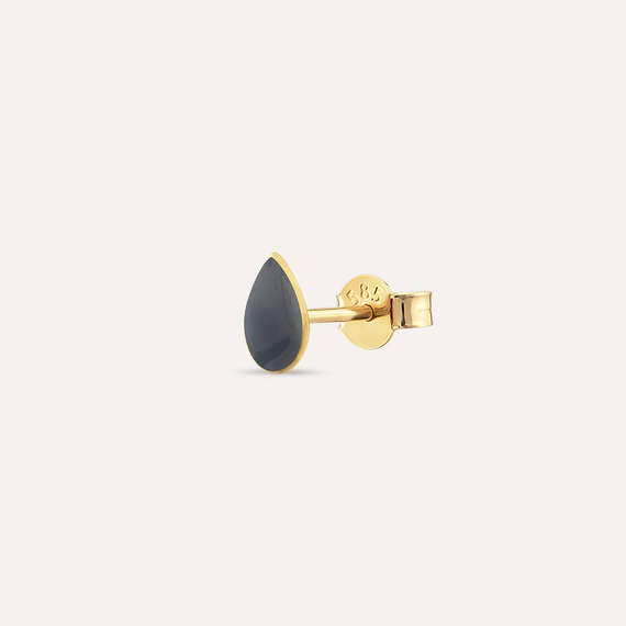 Smoked Enamel Drop Shaped Yellow Gold Single Earring - 2