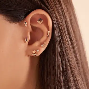 Sole Baguette Cut Diamond and Ruby Rose Gold Piercing - Nev Jewellery (1)
