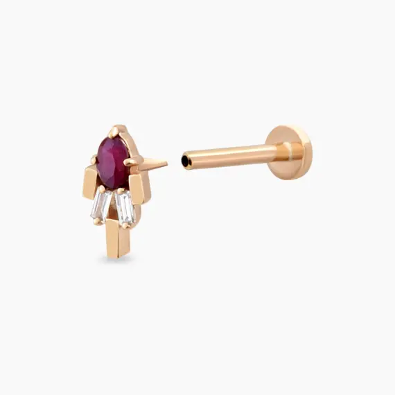 Sole Baguette Cut Diamond and Ruby Rose Gold Piercing - 5
