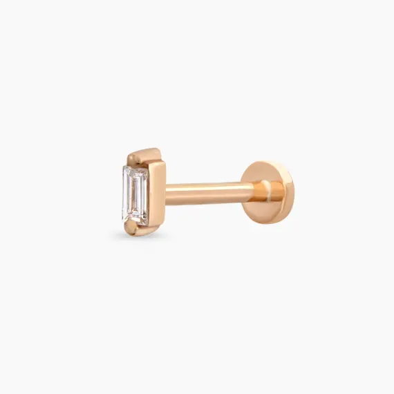 Solid 0.02 CT Baguette Cut Diamond Rose Gold Piercing - 1