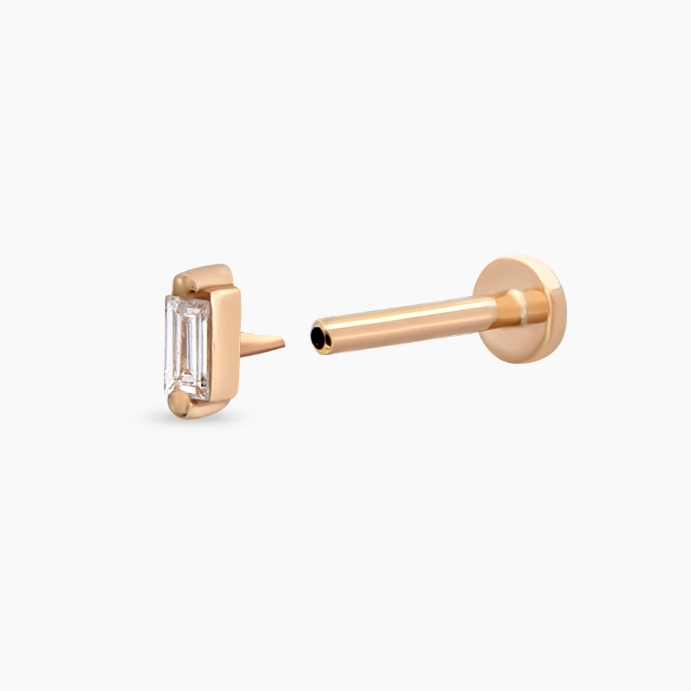 Solid 0.02 CT Baguette Cut Diamond Rose Gold Piercing - 3