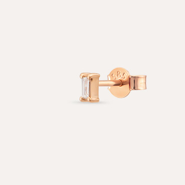 Solid 0.03 CT Baguette Cut Diamond Rose Gold Mini Single Earring - Nev Jewellery
