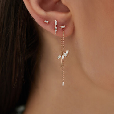 Solid 0.03 CT Baguette Cut Diamond Rose Gold Mini Single Earring - Nev Jewellery (1)
