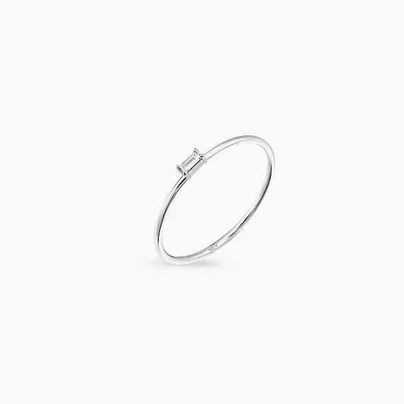 Solid 0.04 CT Baguette Cut Diamond White Gold Ring - 3