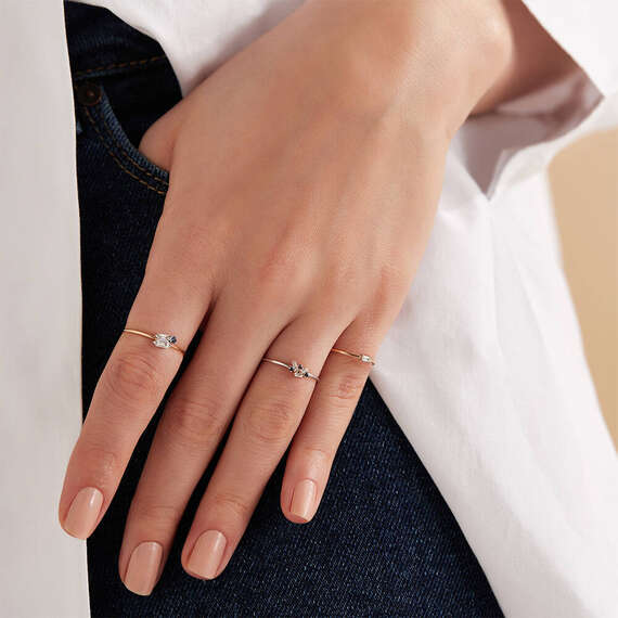 Solid 0.05 CT Baguette Cut Diamond Rose Gold Ring - 1